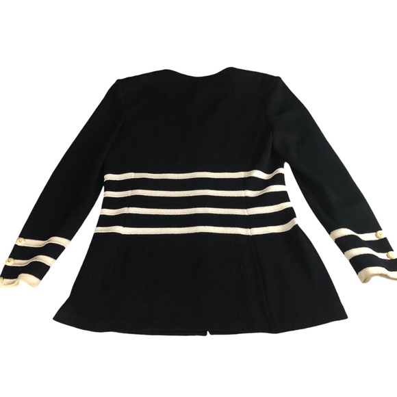 Women's St. John Collection By Marie Gray Black/White Striped Wool+ Sweater. 8 - Picture 2 of 16
